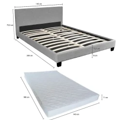 Weber Industries Ensemble Matelas + Lit 140x190 DUBLIN / Gris clair