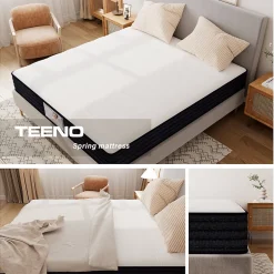 Teeno Ensemble Matelas à ressorts + Sommier avec lattes larges 140x190cm, Epaisseur du Matelas 22cm