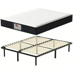 Teeno Ensemble Matelas à ressorts +Sommier à Lattes sur Pieds, 160x200cm, Epaisseur du Matelas 22cm