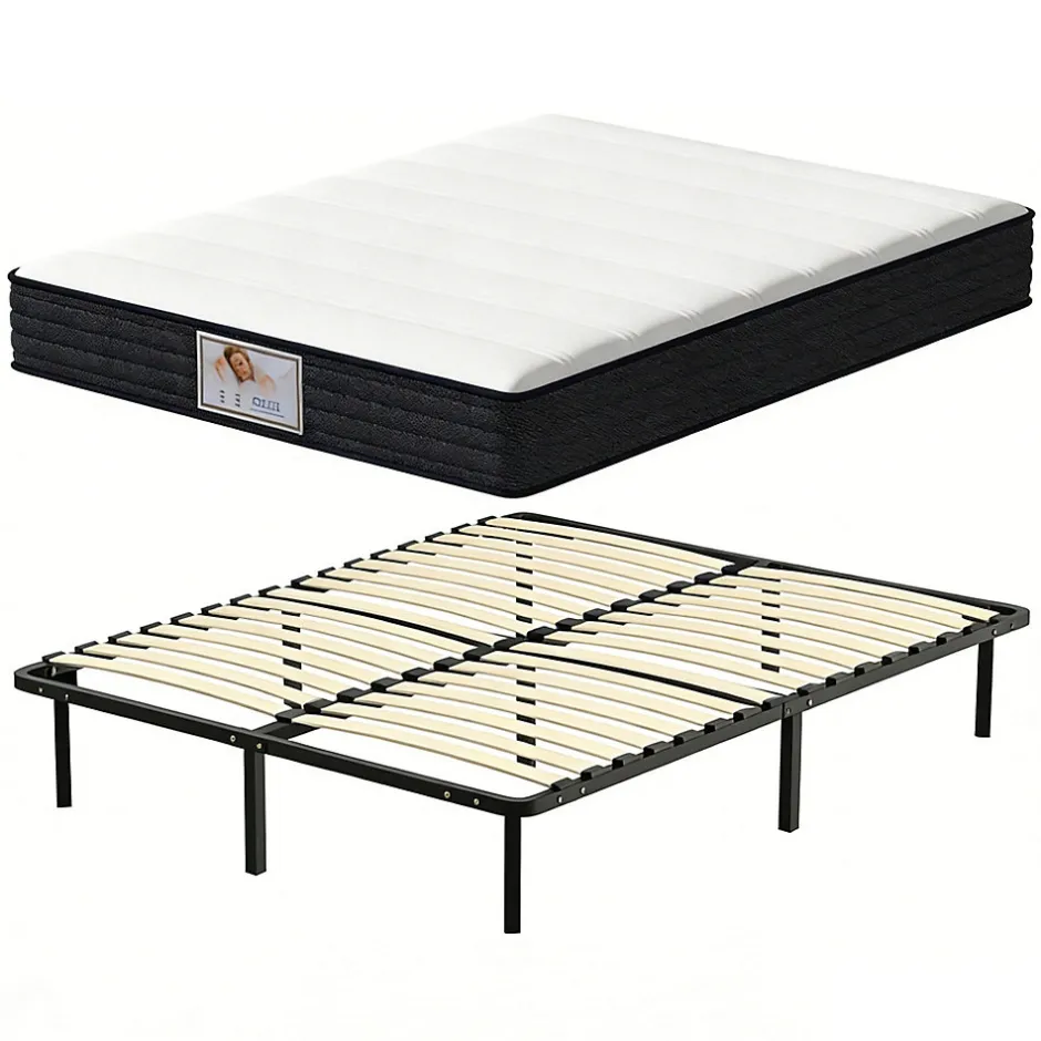 Teeno Ensemble Matelas à ressorts +Sommier à Lattes sur Pieds, 160x200cm, Epaisseur du Matelas 22cm