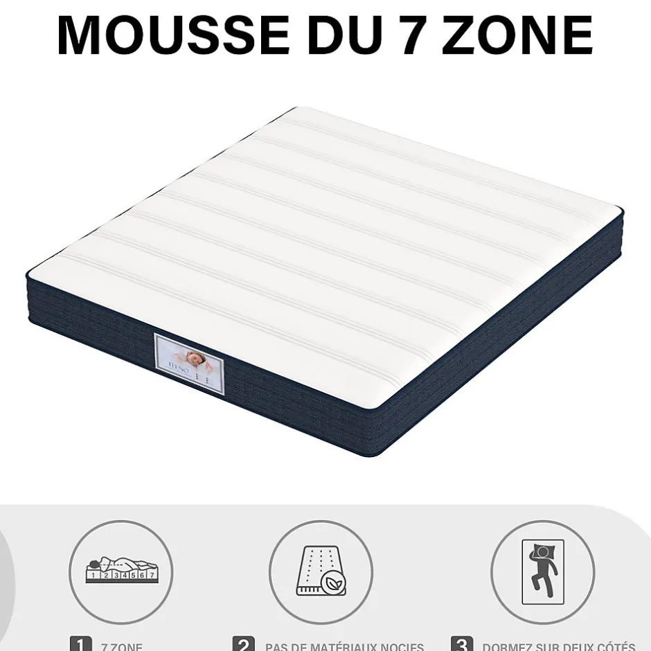 Teeno Ensemble Matelas à ressorts +Sommier à Lattes sur Pieds, 160x200cm, Epaisseur du Matelas 22cm