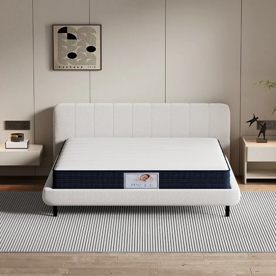 Teeno Ensemble Matelas à ressorts +Sommier à Lattes sur Pieds, 160x200cm, Epaisseur du Matelas 22cm
