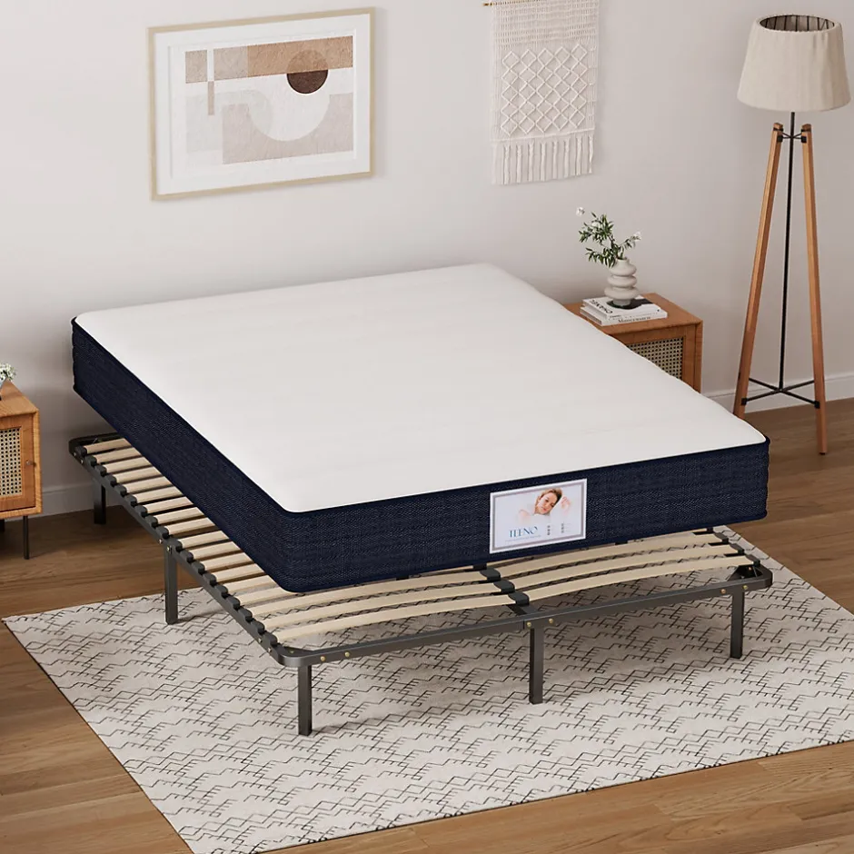 Teeno Ensemble Matelas à ressorts +Sommier à Lattes sur Pieds, 160x200cm, Epaisseur du Matelas 22cm