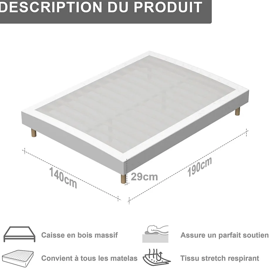 Teeno Ensemble Matelas à ressorts+ Lit Sommier Tapissier Déco 140x190cm, Epaisseur du Matelas 22cm Discount