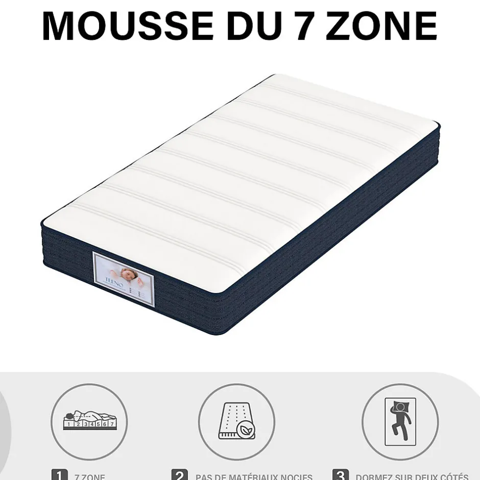 Teeno Ensemble Matelas à ressorts +Sommier à Lattes sur Pieds, 90x190cm, Epaisseur du Matelas 22cm