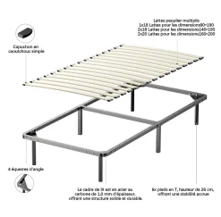 Teeno Ensemble Matelas à ressorts +Sommier à Lattes sur Pieds, 90x190cm, Epaisseur du Matelas 22cm