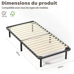 Teeno Ensemble Matelas à ressorts +Sommier à Lattes sur Pieds, 90x190cm, Epaisseur du Matelas 22cm