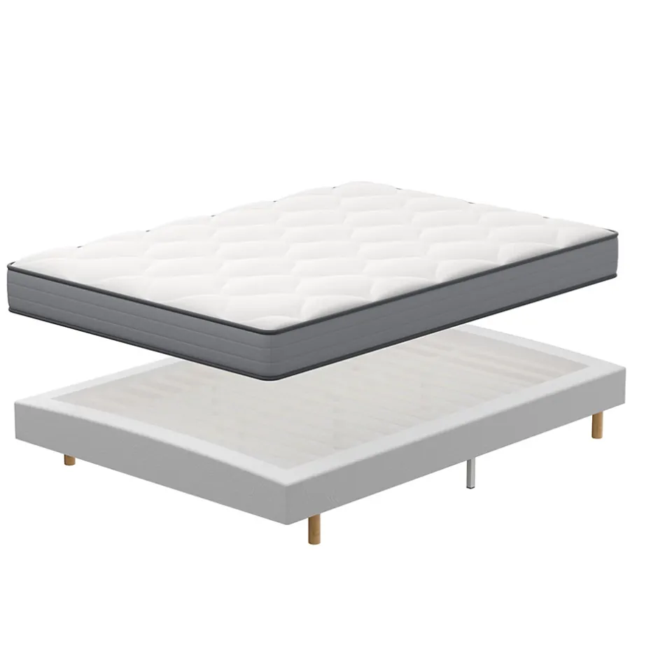 Teeno Ensemble Matelas à ressorts+ Lit Sommier Tapissier Déco 140x190cm, Epaisseur du Matelas 20cm New