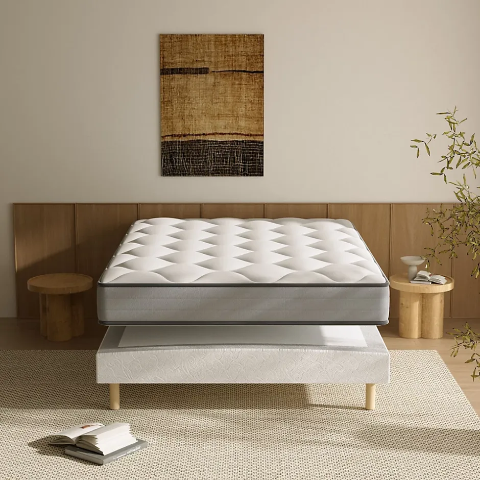 Teeno Ensemble Matelas à ressorts+ Lit Sommier Tapissier Déco 140x190cm, Epaisseur du Matelas 20cm New