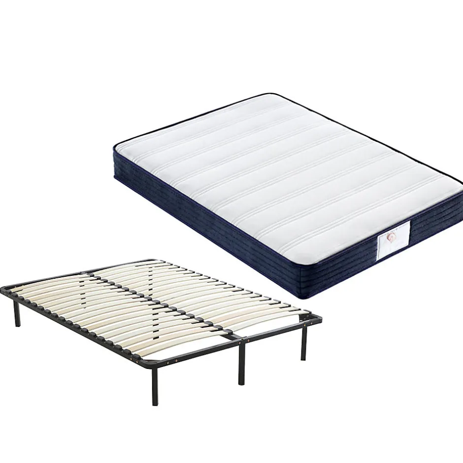 Teeno Ensemble Matelas à ressorts +Sommier à Lattes sur Pieds, 140x190cm, Epaisseur du Matelas 22cm
