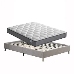Teeno Ensemble Matelas à ressorts + Cadre de lit Plateforme Capitonné 140x190cm, Epaisseur du Matelas 20cm