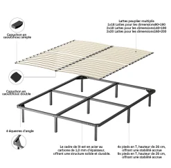 Teeno Ensemble Matelas en mousse + Sommier à Lattes 160x200cm, Epaisseur du Matelas 18 cm Best