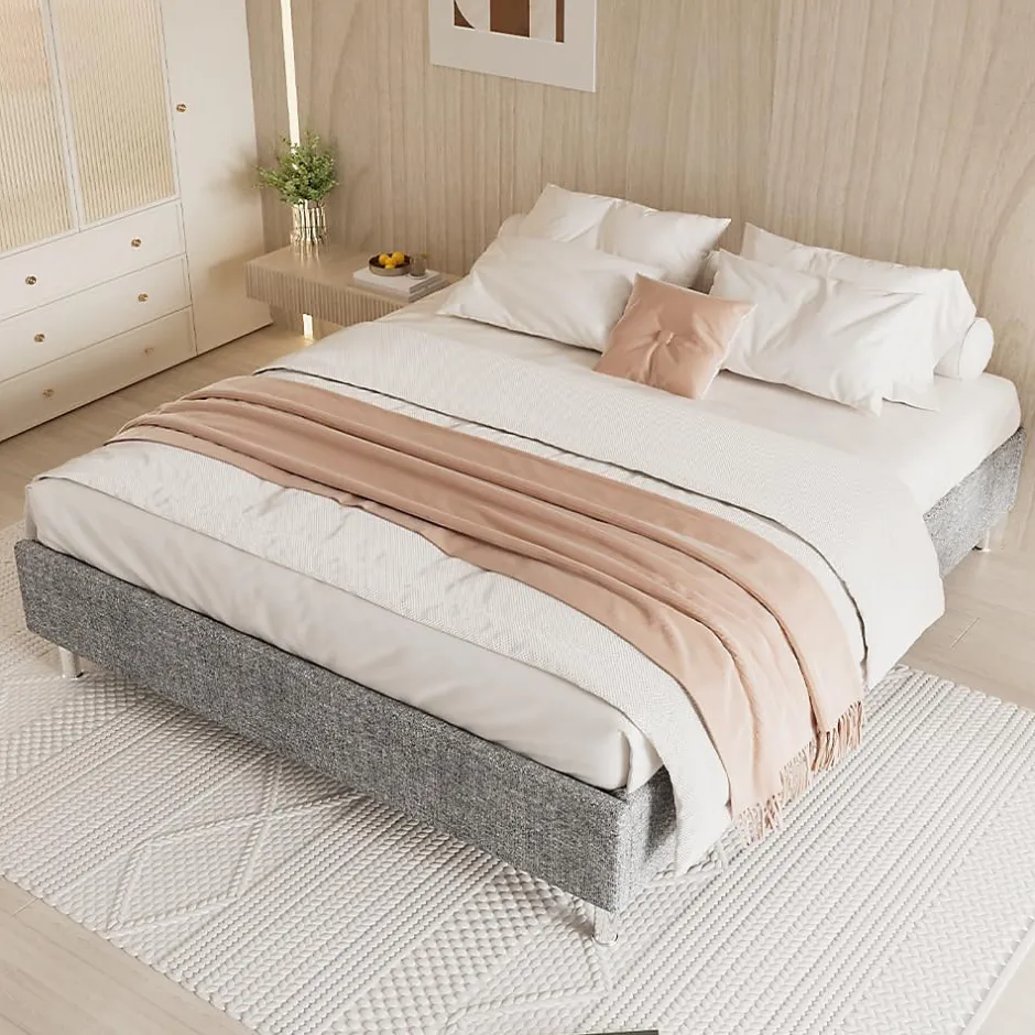 Teeno Ensemble Matelas en mousse + Cadre de lit Plateforme Capitonné 160x200cm, Epaisseur du Matelas 22cm Hot
