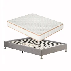 Teeno Ensemble Matelas en mousse + Cadre de lit Plateforme Capitonné 140x190cm, Epaisseur du Matelas 18cm