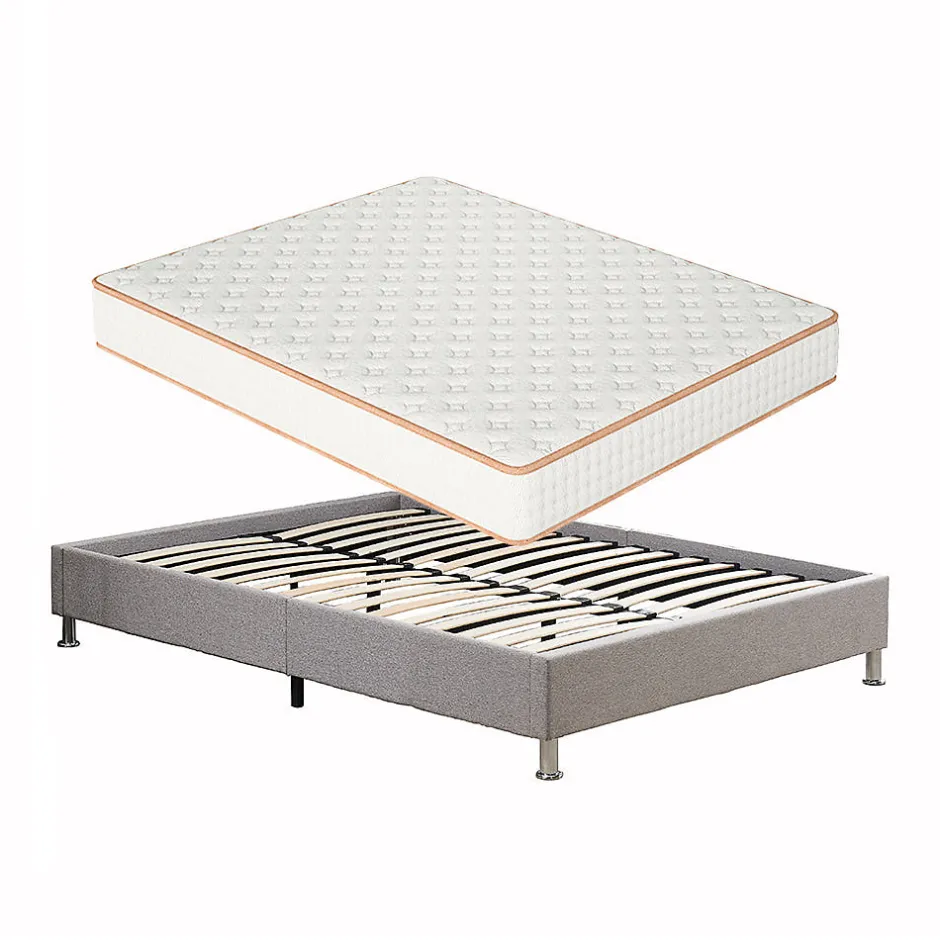 Teeno Ensemble Matelas en mousse + Cadre de lit Plateforme Capitonné 140x190cm, Epaisseur du Matelas 18cm