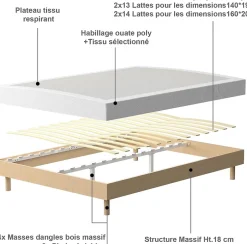 Teeno Ensemble Matelas en Mousse+ Lit Sommier Tapissier Déco 140x190cm, Epaisseur du Matelas 22cm Best