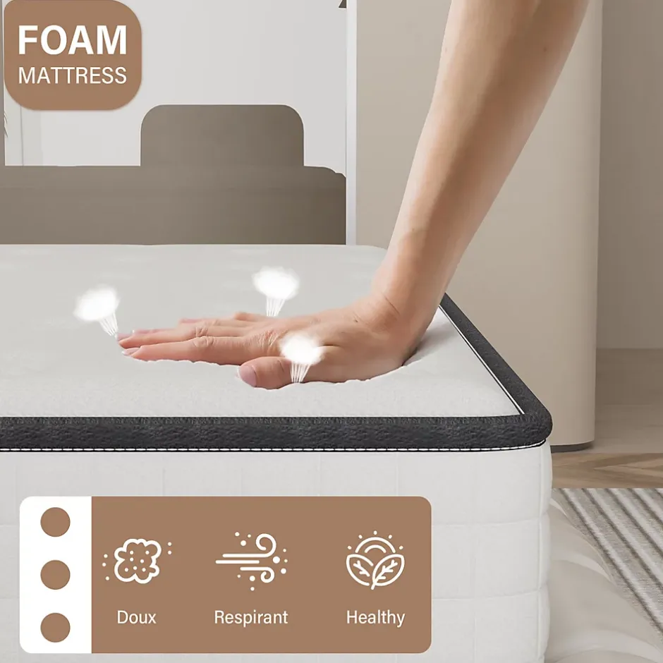 Teeno Ensemble Matelas en Mousse+ Lit Sommier Tapissier Déco 140x190cm, Epaisseur du Matelas 22cm Best