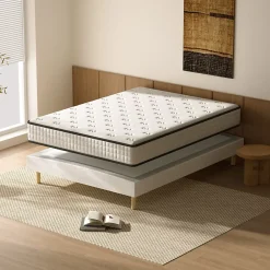Teeno Ensemble Matelas en Mousse+ Lit Sommier Tapissier Déco 140x190cm, Epaisseur du Matelas 22cm Best
