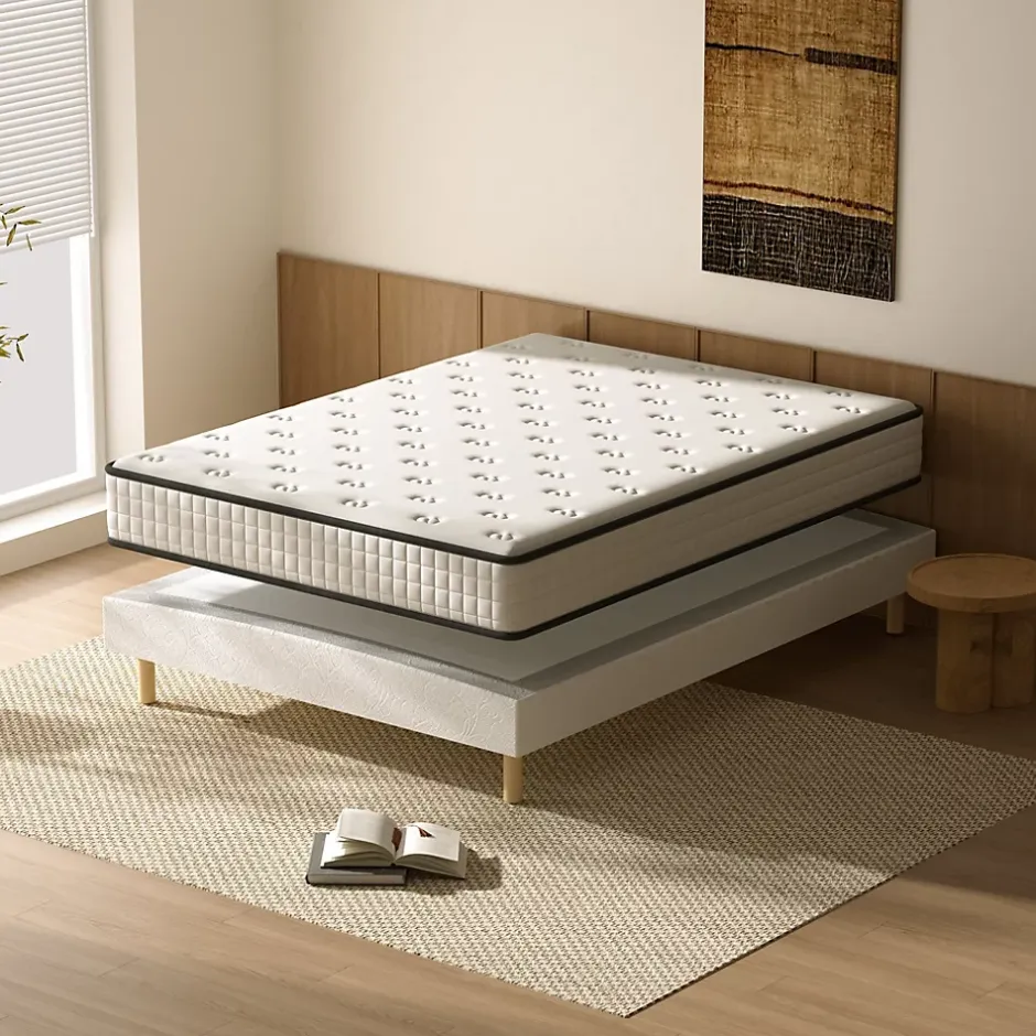 Teeno Ensemble Matelas en Mousse+ Lit Sommier Tapissier Déco 140x190cm, Epaisseur du Matelas 22cm Best