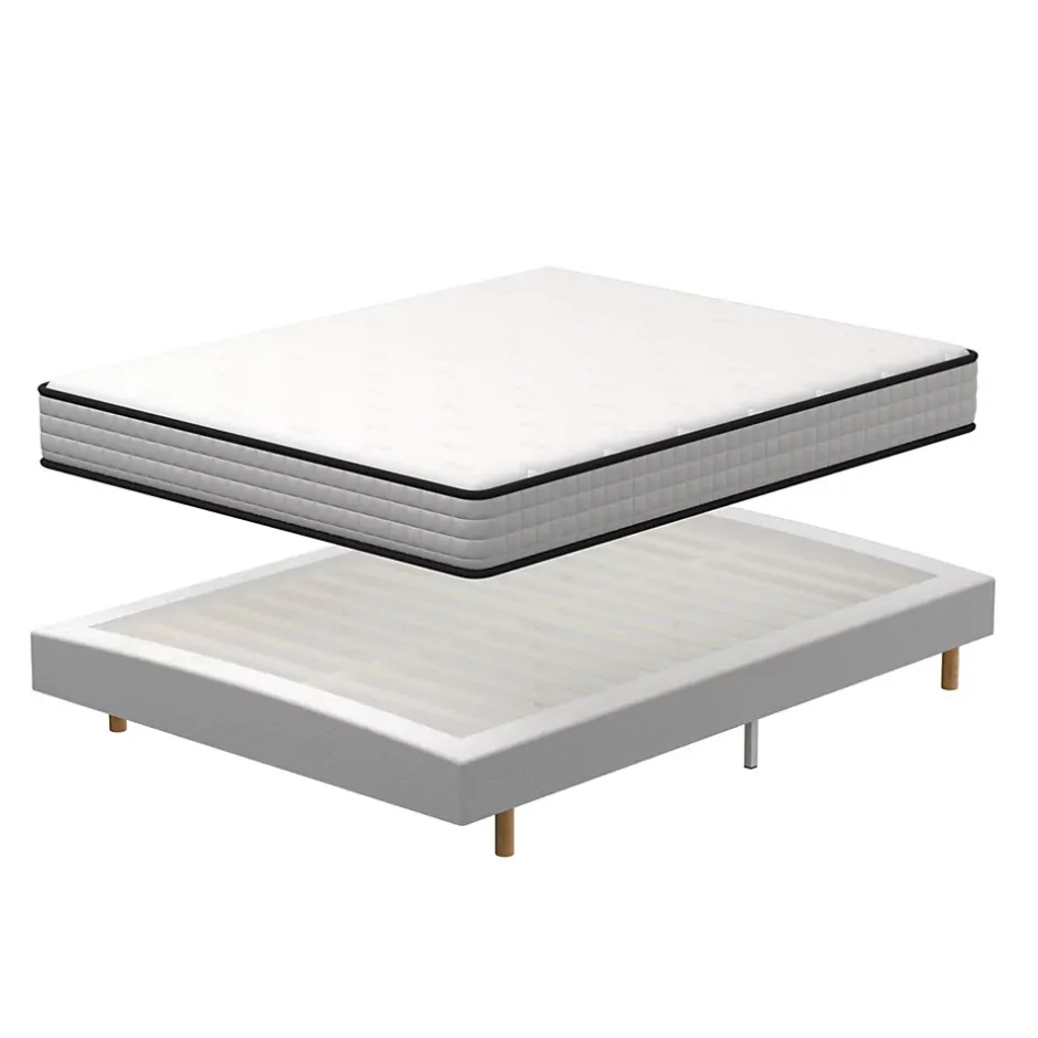 Teeno Ensemble Matelas en Mousse+ Lit Sommier Tapissier Déco 140x190cm, Epaisseur du Matelas 22cm Best