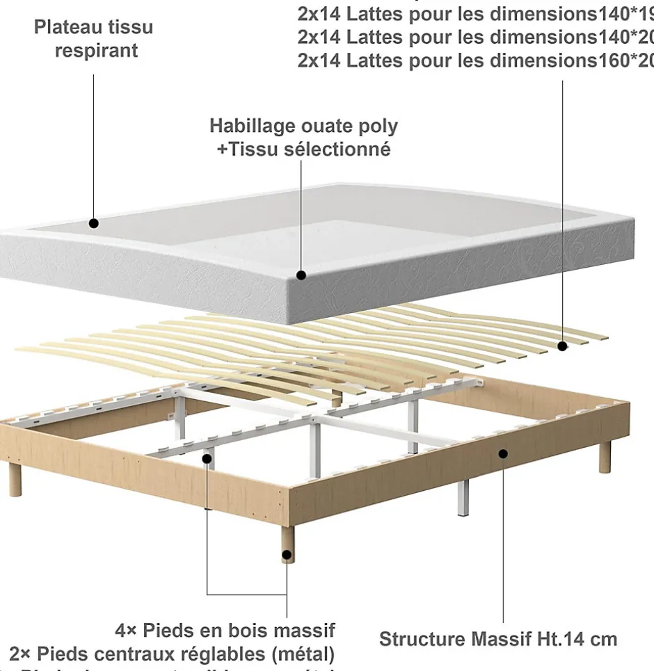 Teeno Ensemble Matelas en Mousse 160x200 cm+Sommier tapissier volige,9 Pieds Inclus,ensemble matelas et sommier