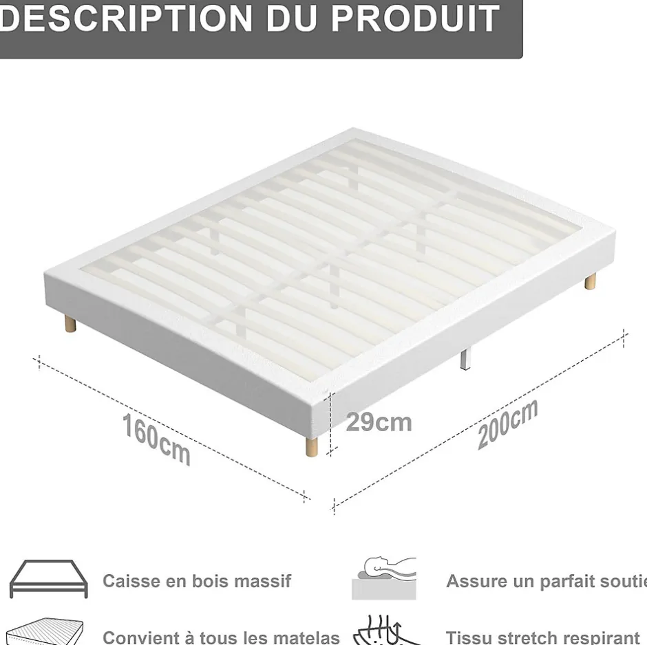 Teeno Ensemble Matelas en Mousse 160x200 cm+Sommier tapissier volige,9 Pieds Inclus,ensemble matelas et sommier