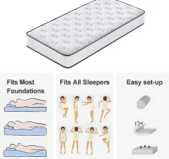 Teeno Ensemble Matelas en mousse + Sommier avec lattes larges 140x190cm, Epaisseur du Matelas 22cm