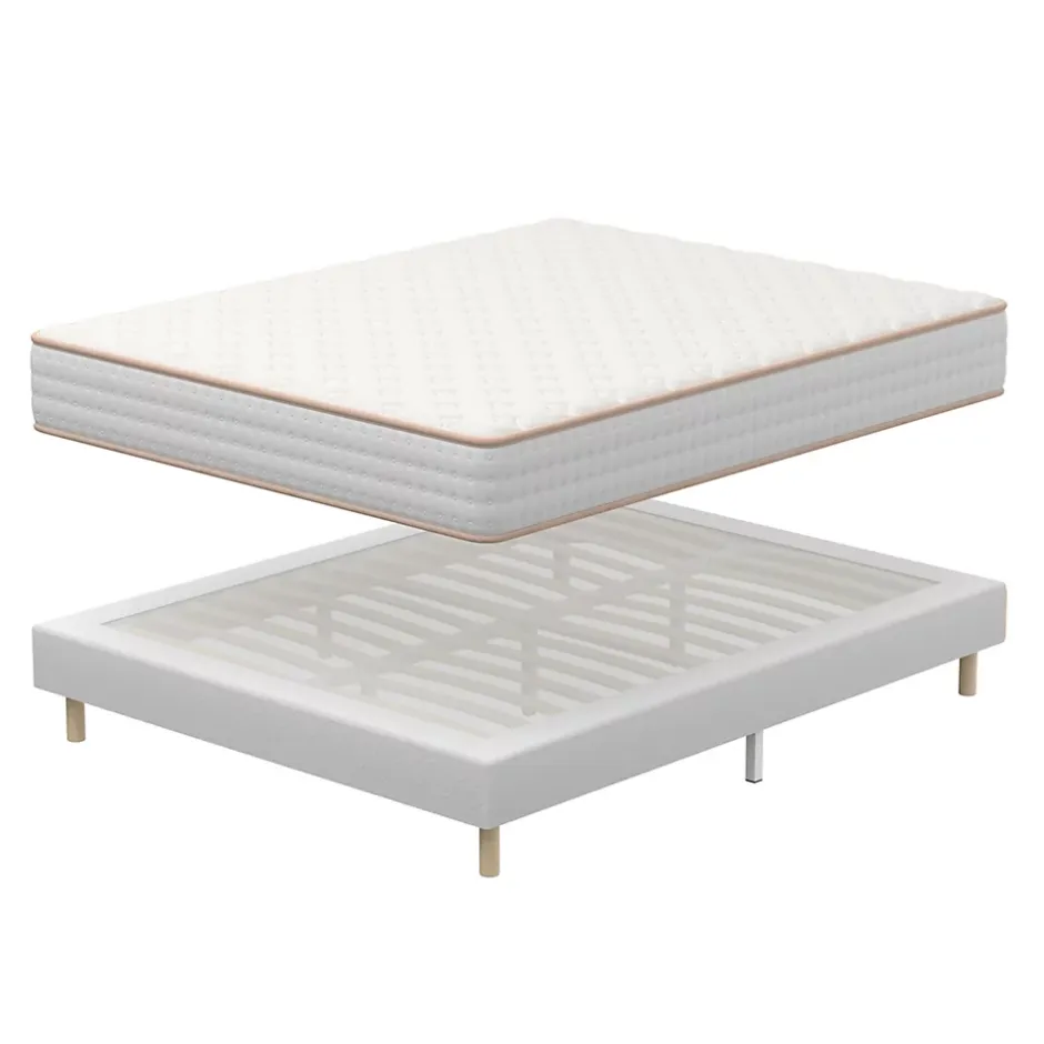 Teeno Ensemble Matelas en Mousse+ Lit Sommier Tapissier Déco 160x200cm, Epaisseur du Matelas 18cm Hot