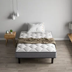 Teeno Ensemble Matelas et Sommier 90x190cm,Matelas à Ressorts ensachés et Robuste Cadre de lit en Fer avec 6 Pieds, Matelas épaisseur