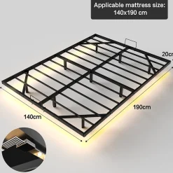 Teeno Ensemble matelas LED 140x190 cm - matelas en mousse de 22 cm d'épaisseur + cadre de lit en métal avec éclairage LED