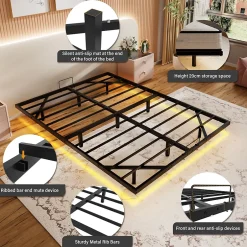 Teeno Ensemble matelas LED 140x190 cm - matelas en mousse de 22 cm d'épaisseur + cadre de lit en métal avec éclairage LED
