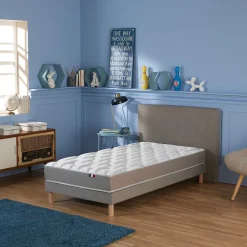 Idliterie Ensemble matelas mémoire forme sommier gris 90x190