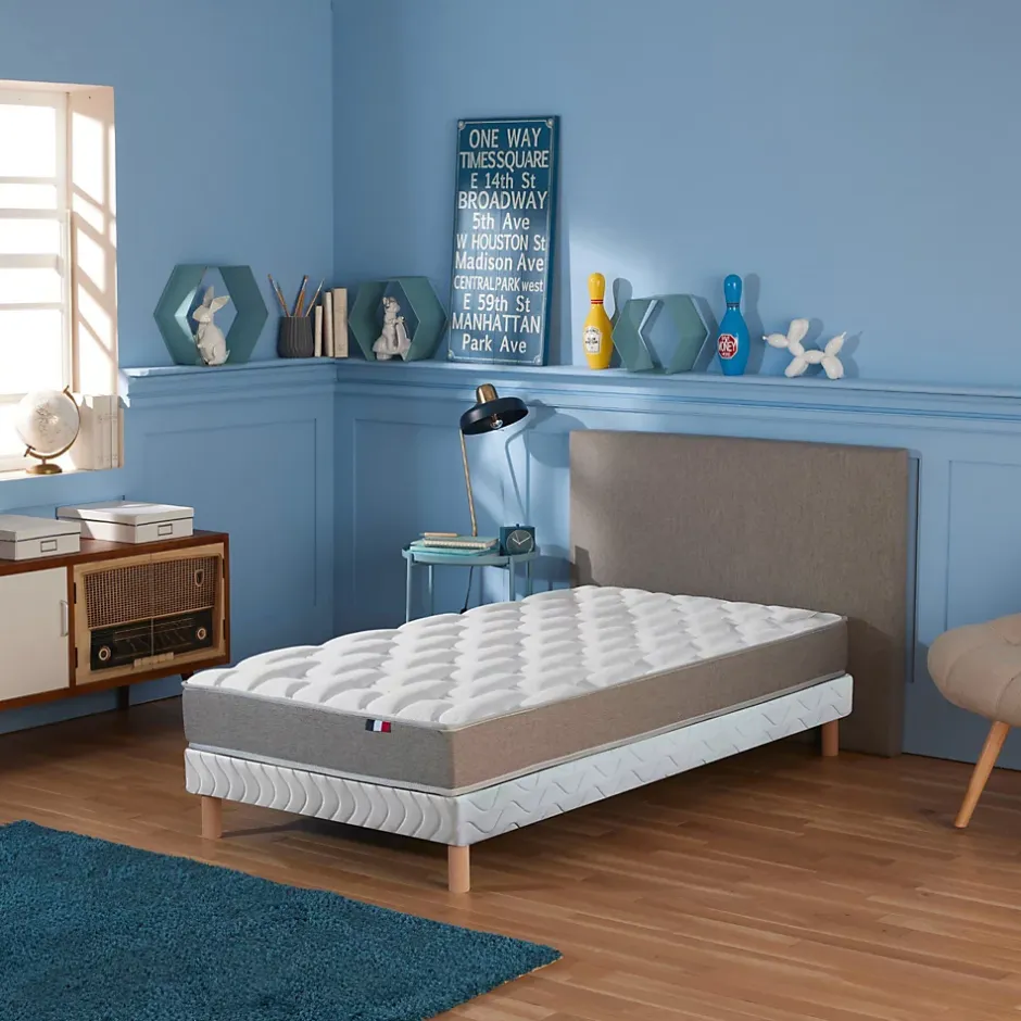 Idliterie Ensemble matelas mémoire forme sommier blanc 90x190 Hot