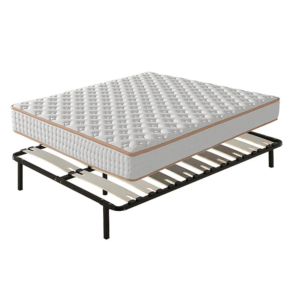 Teeno Ensemble matelas mousse + sommier à lattes 160x200 cm, épaisseur du matelas 18 cm, cadre de lit avec pieds