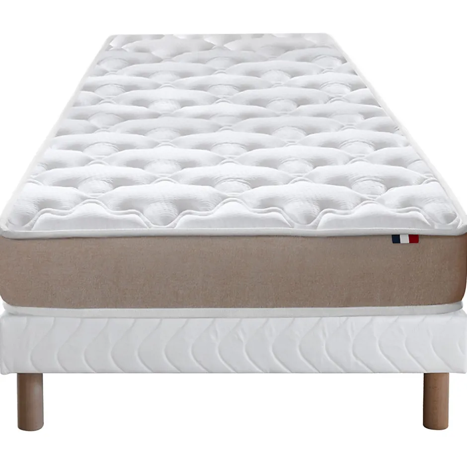 Idliterie Ensemble Matelas Mousse Haute Résilience ESSENCE + Latex 3 zones +Sommier - Made in France 90 x 190 cm, Sommier - Blanc