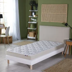 Idliterie Ensemble Matelas Mousse Haute Résilience ESSENCE + Latex 3 zones +Sommier - Made in France 90 x 190 cm, Sommier - Blanc