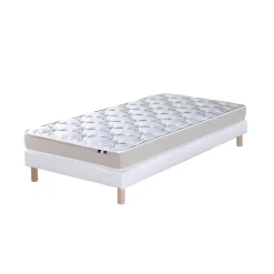 Idliterie Ensemble Matelas Mousse Haute Résilience ESSENCE + Latex 3 zones +Sommier - Made in France 90 x 190 cm, Sommier - Blanc