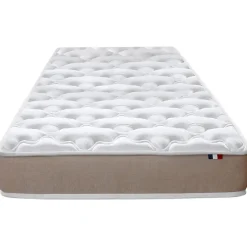 Idliterie Ensemble Matelas Mousse Haute Résilience ESSENCE + Latex 3 zones +Sommier - Made in France 90 x 190 cm, Sommier - Blanc