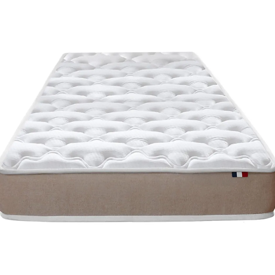 Idliterie Ensemble Matelas Mousse Haute Résilience ESSENCE + Latex 3 zones +Sommier - Made in France 90 x 190 cm, Sommier - Blanc