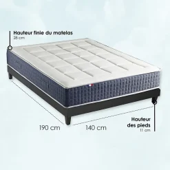 Idliterie Ensemble matelas ressort 7 zones et mémoire forme sommier 140x190 New