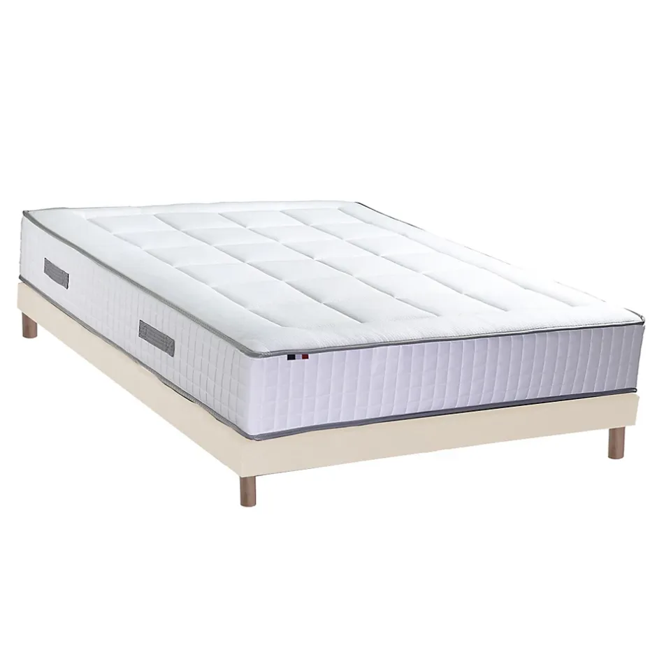Idliterie Ensemble matelas ressorts 7 zones PALACIO + sommier en kit beige lattes flexibles 140x200 New