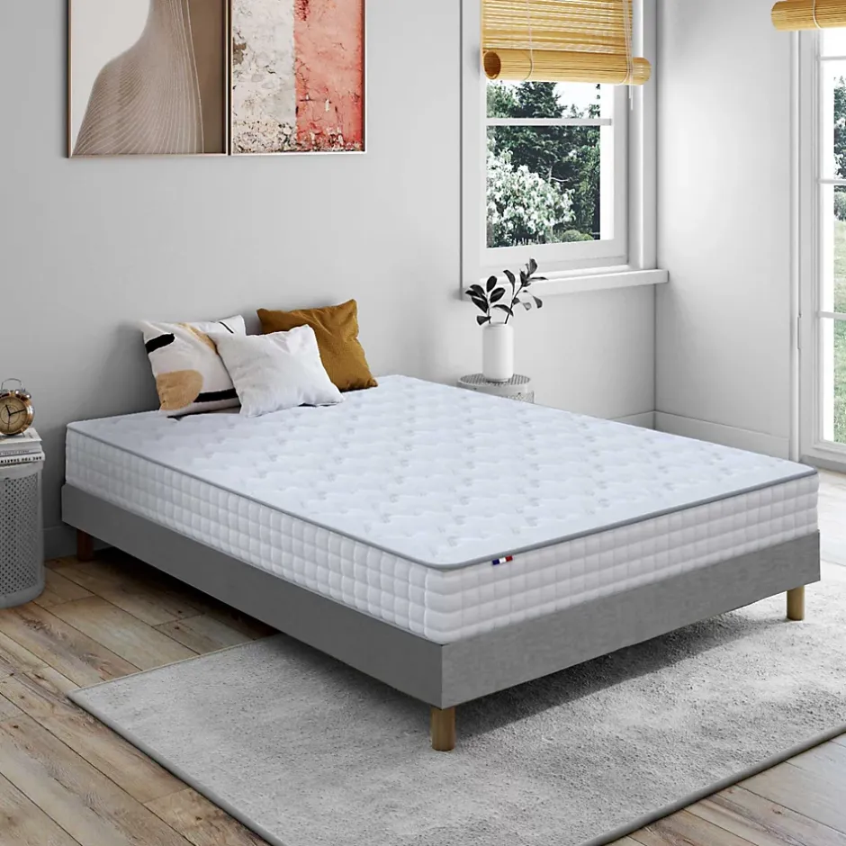 Idliterie Ensemble matelas ressorts ASTRE + sommier kit gris à lattes flexibles 160x200 New