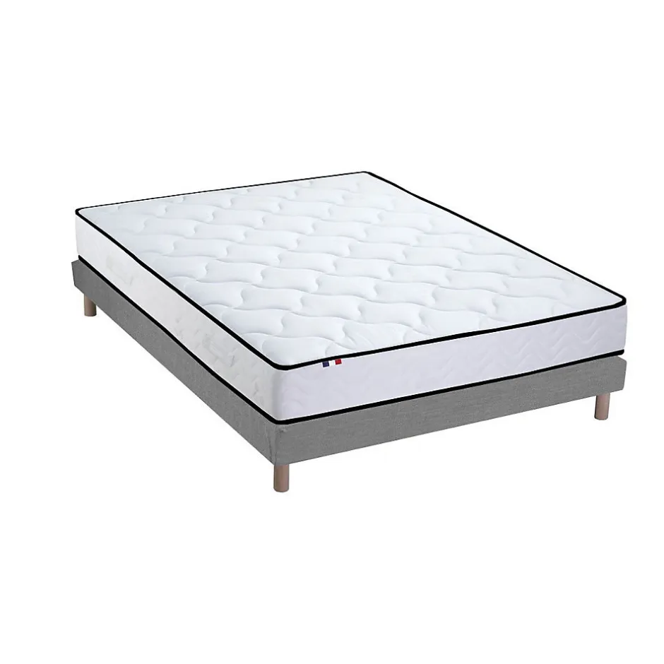 Idliterie Ensemble Matelas Ressorts + Mémoire de forme + sommier ELOISE - Made in France 140x190, Sommier - Gris chiné
