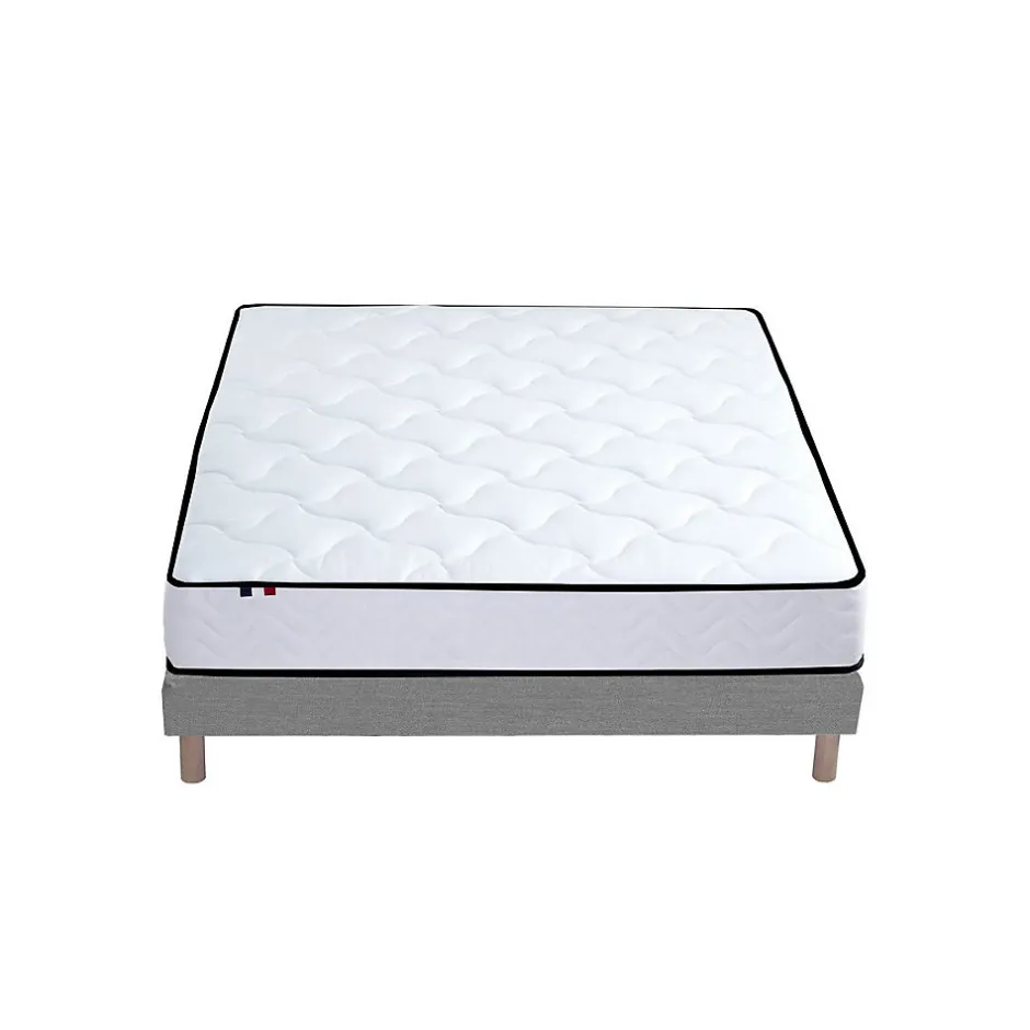 Idliterie Ensemble Matelas Ressorts + Mémoire de forme + sommier ELOISE - Made in France 140x190, Sommier - Gris chiné