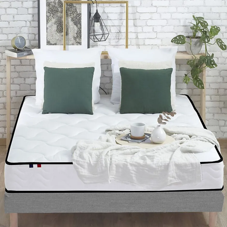 Idliterie Ensemble Matelas Ressorts + Mémoire de forme + sommier ELOISE - Made in France 140x190, Sommier - Gris chiné
