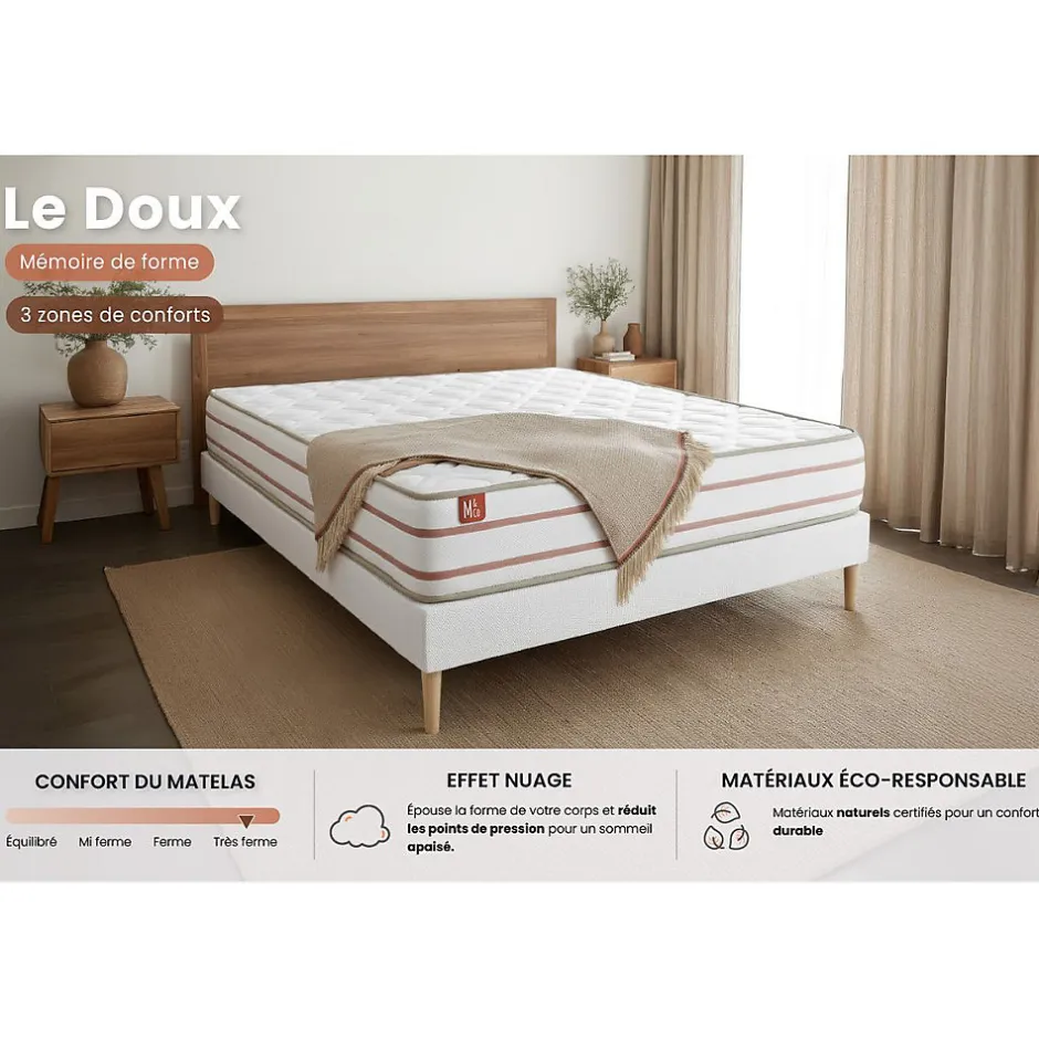 Marmottes & Co Ensemble Mémoire de forme de confort Très ferme avec sommier kit