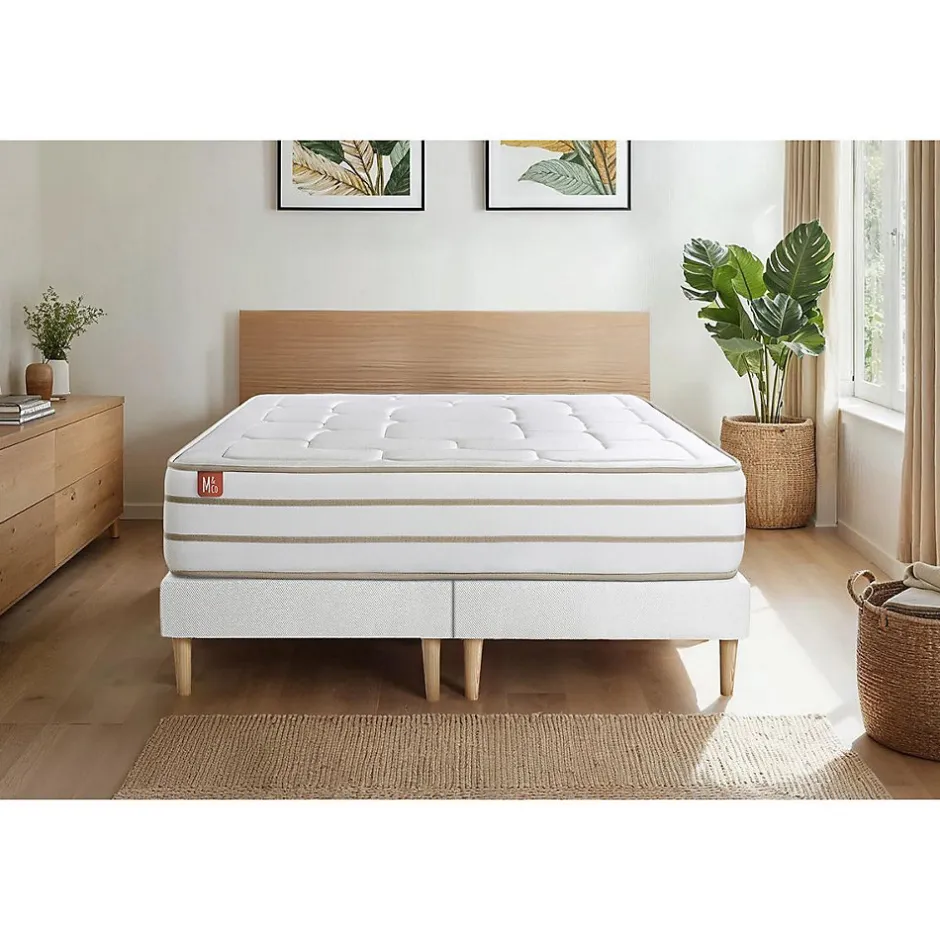 Marmottes & Co Ensemble Mémoire de forme de confort Equilibré avec sommier tapissier