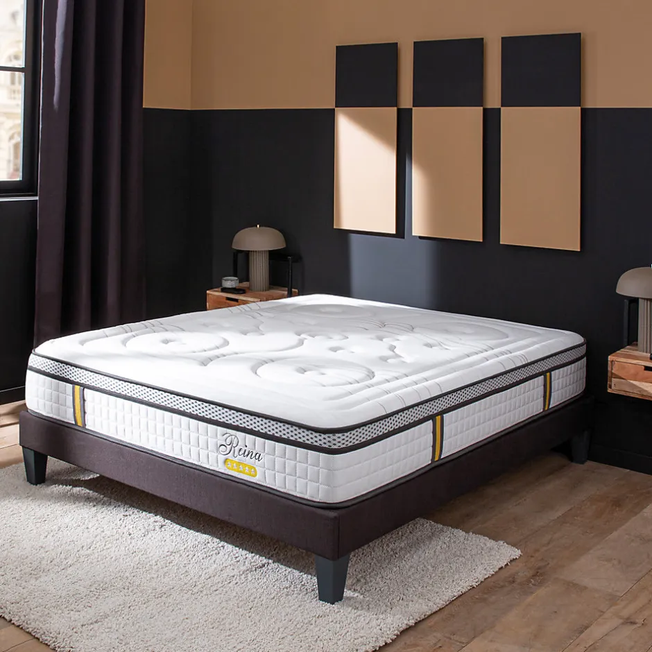 Bellecour Ensemble Reina 2.0 160x200 cm Matelas Ressorts ensachés + Sommier Bois