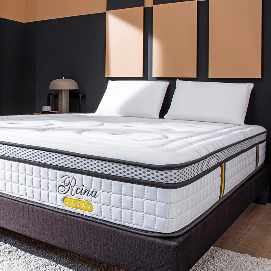 Bellecour Ensemble Reina 2.0 140x190 cm Matelas Ressorts ensachés + Sommier Bois
