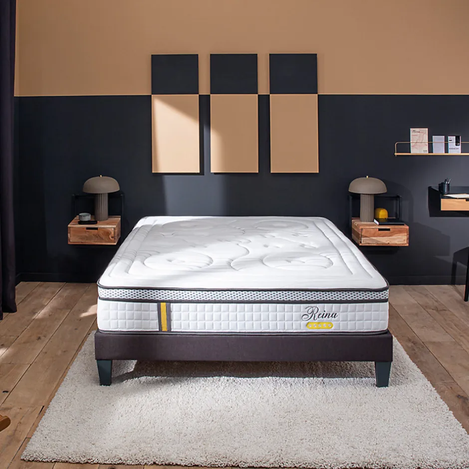 Bellecour Ensemble Reina 2.0 90x200 cm Matelas Ressorts ensachés + Sommier Bois
